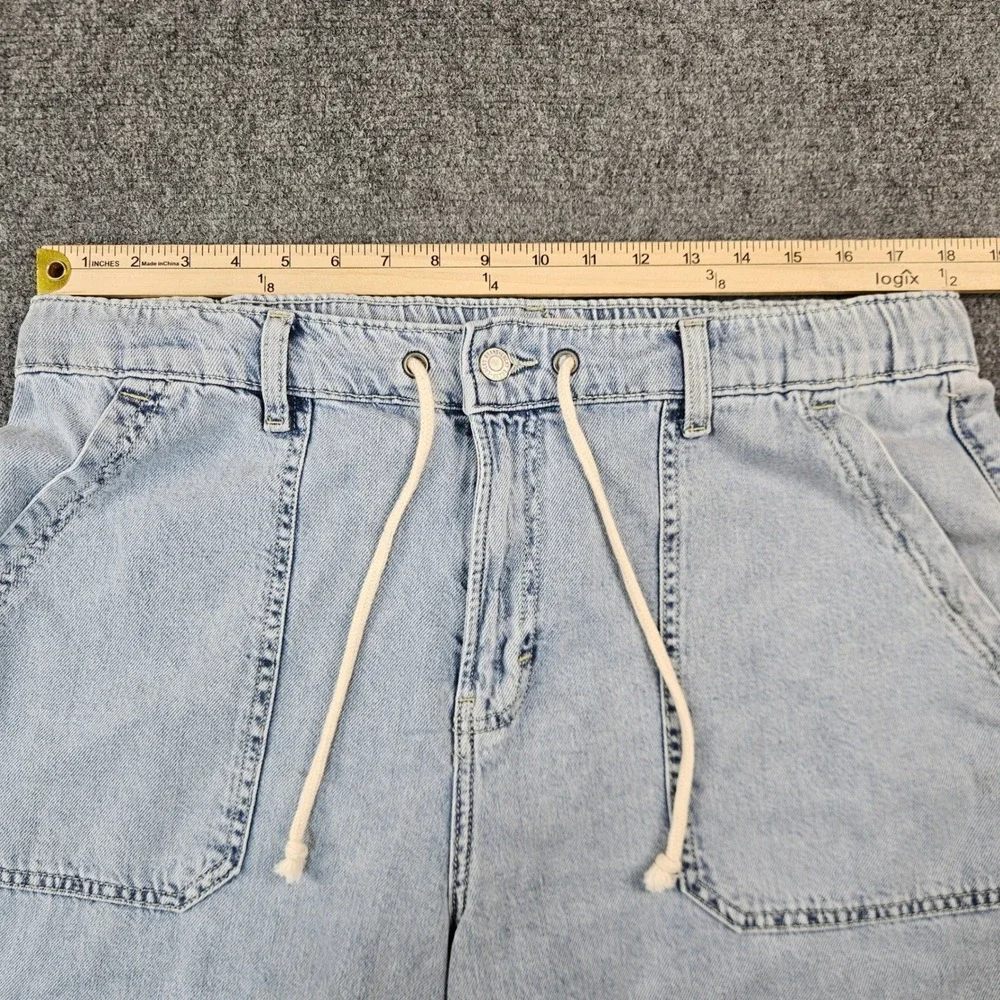Lucky Brand Womens Light Wash Wide Leg Drawstring Denim Jeans Raw Hem Large